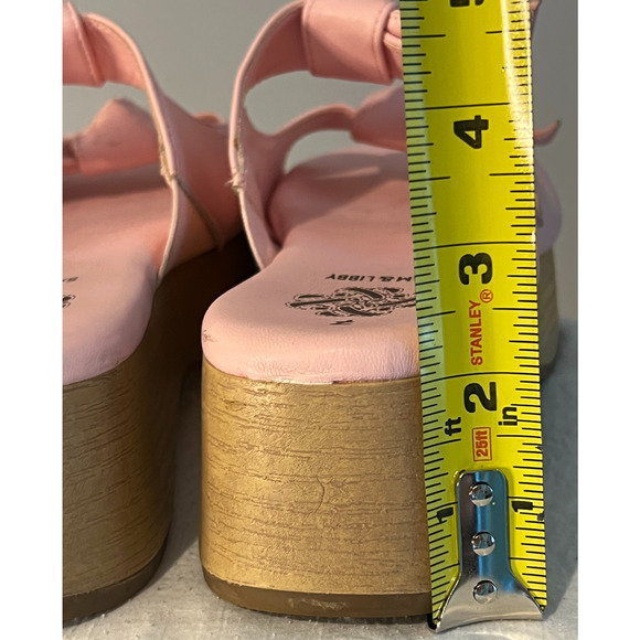 Sam Libby Sandals Womens 7 Pink Slip On Slides Double Bow Platform 2" Heel - Picture 7 of 9